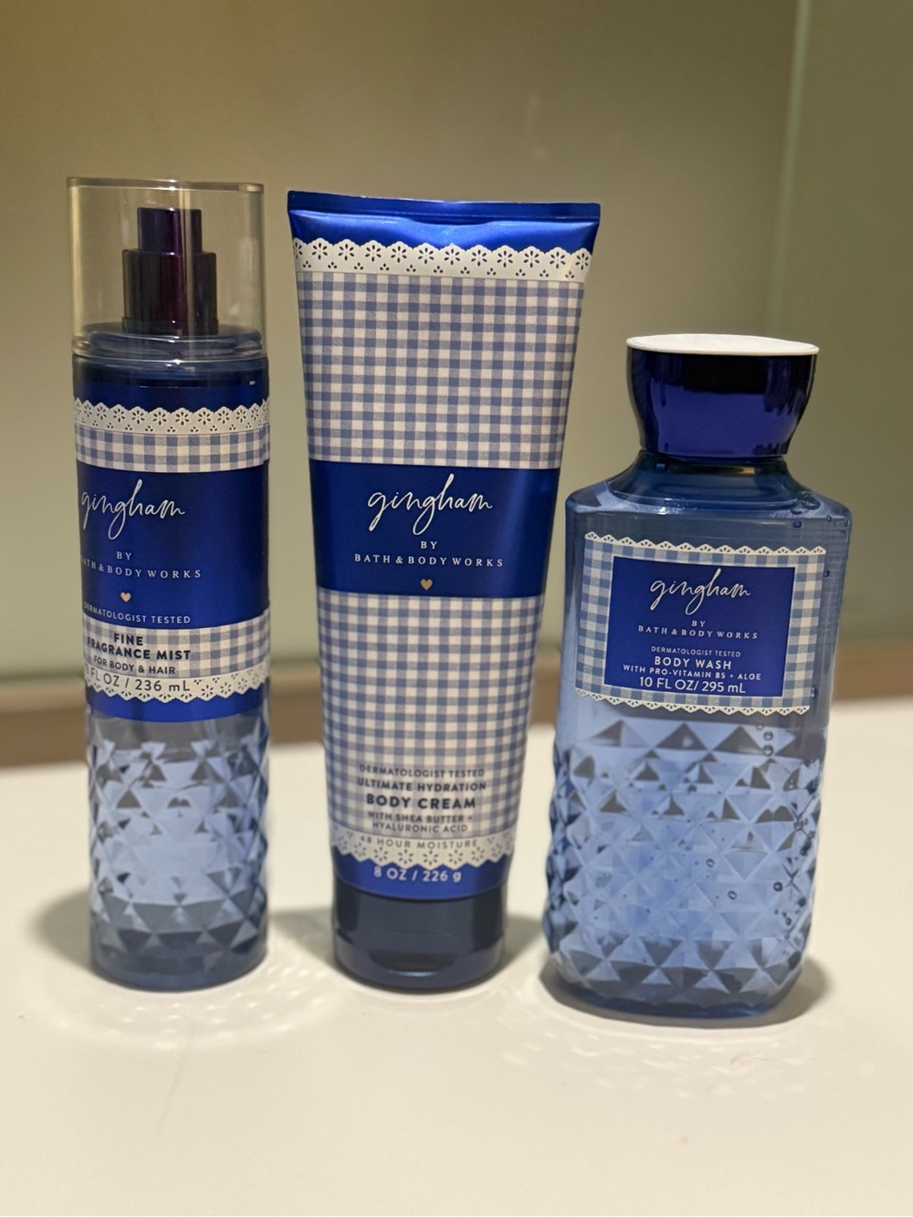 Bath & Body Works Gingham Blue Body Wash & Care Trio